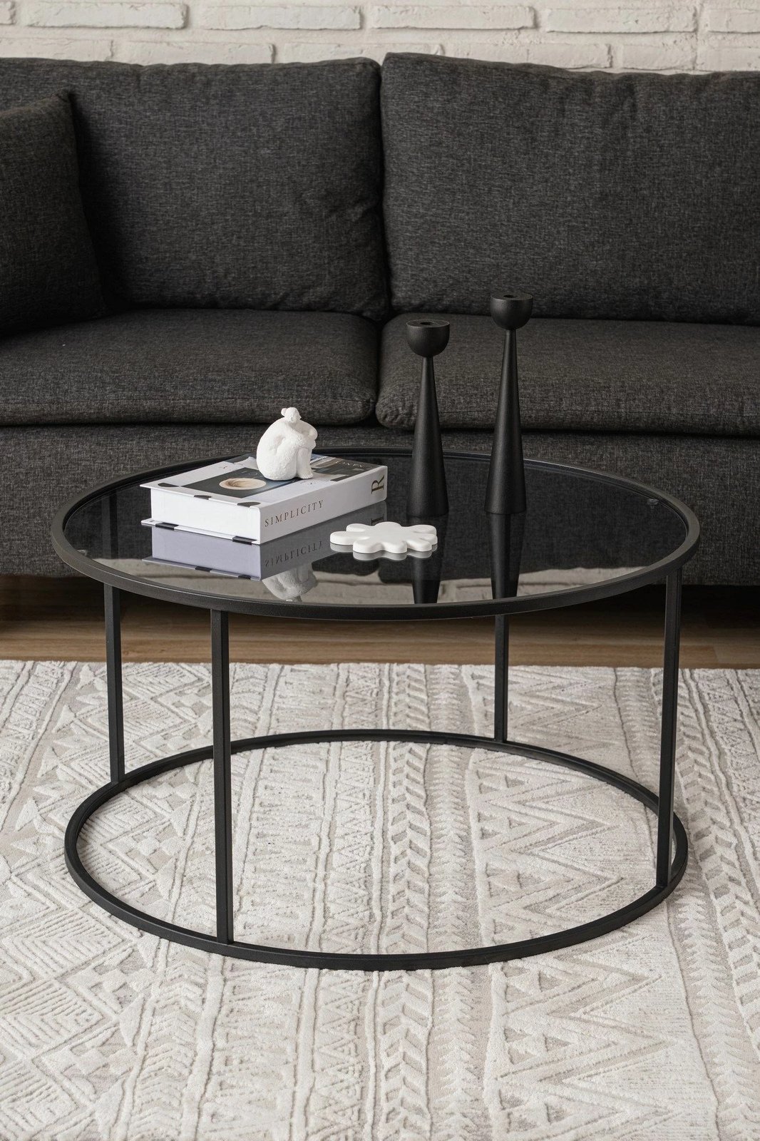 Tavolinë e ulët, xham i tymosur, kornizë metalike, e zezë, Startis 80