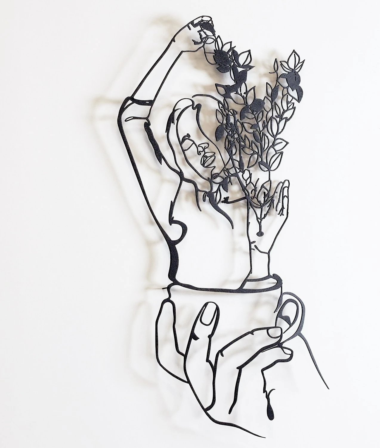 Aksesor dekorativ metalik për mur, Coffee Girl Line Art, Wallity, APT744 M, ngjyrë e zezë, 43x66cm