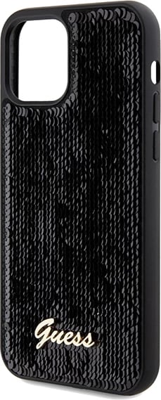 Mbështjellës Guess Sequin Script Metal për iPhone 12/12 Pro, i zi