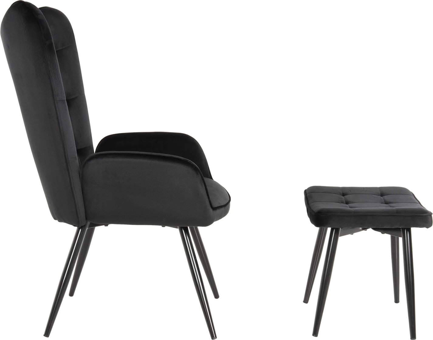 Karrige me mbështetëse për këmbë CRAWLEY FH8918.04, kadife e zezë, këmbë metalike, 70x57x103Hcm