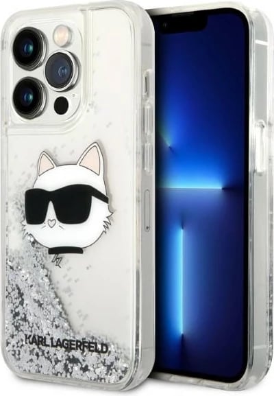 Mbështjellës Karl Lagerfeld KLHCP14XLNHCS për iPhone 14 Pro Max 6.7", Glitter Choupette, Argjendtë