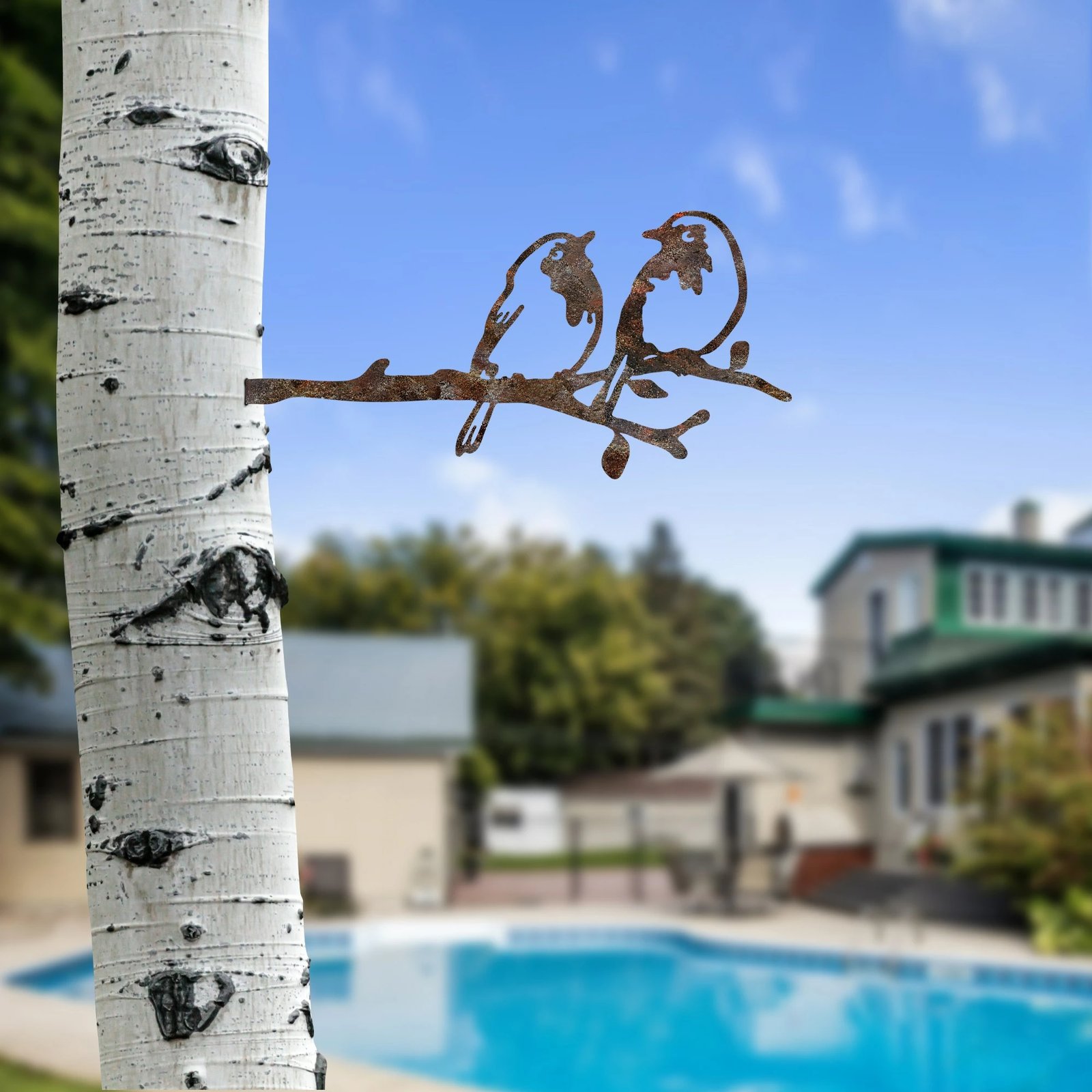 Objekt dekorativ për kopsht, dizajn Aberto, zogj në degë, ngjyrë kafe, 50x20cm