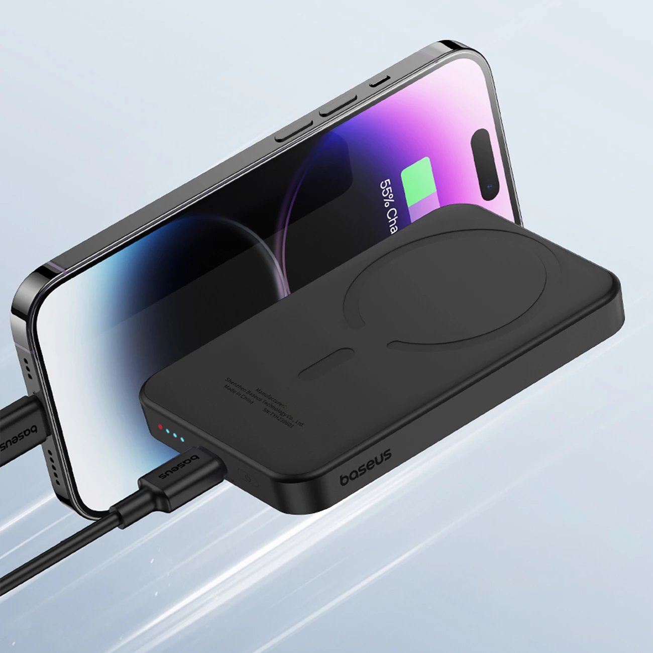 Power bank Baseus Magnetic Mini 5000mAh, 20W, USB-C, me kabllo, e zezë