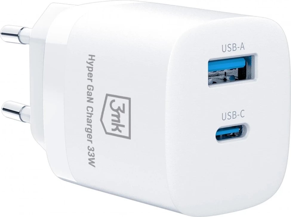 Karikues USB-A/USB-C, 3MK Hyper GaN, 33W, i bardhë 