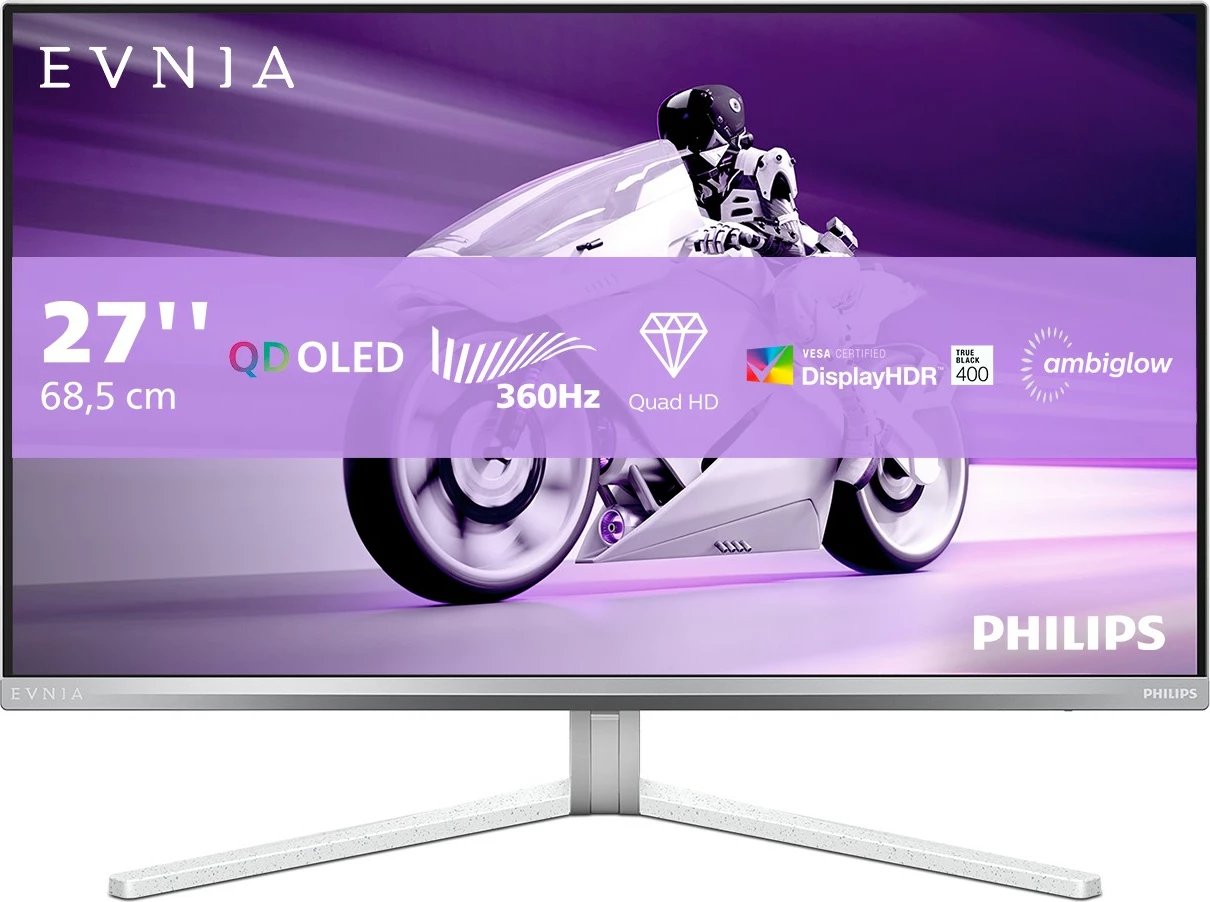 Monitor Philips Evnia 8000 27M2N8500/00, 26.5", QD-OLED, 2560x1440, 360Hz, i bardhë Monitor Philips Evnia 8000 27M2N8500/00, 26.5", QD-OLED, 2560x1440, 360Hz, i bardhë