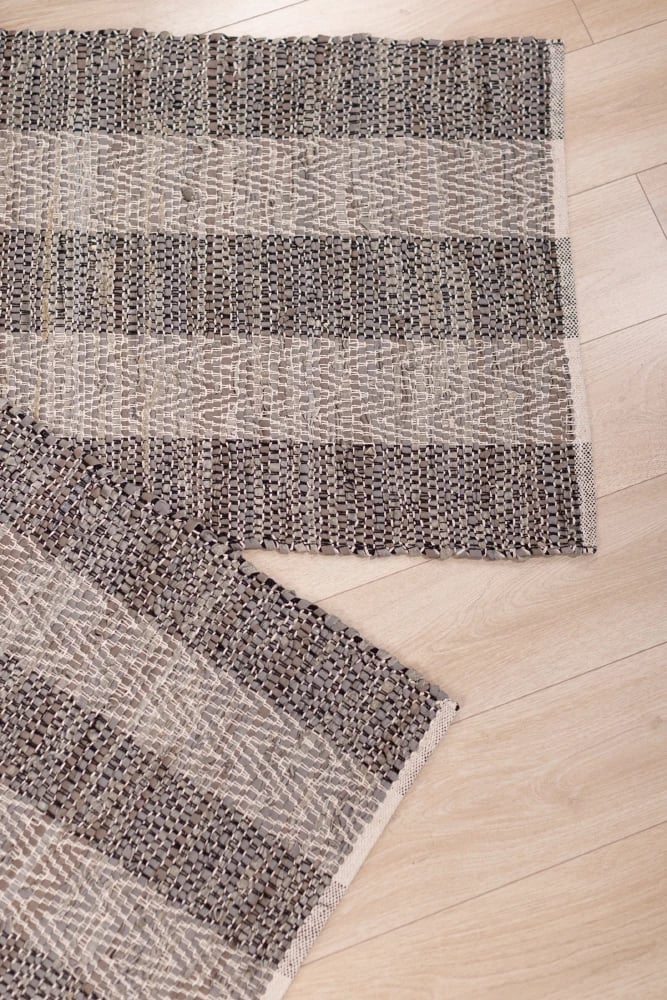 Qilim Fishbone, lëkurë, gri-bezhë, 60x90cm