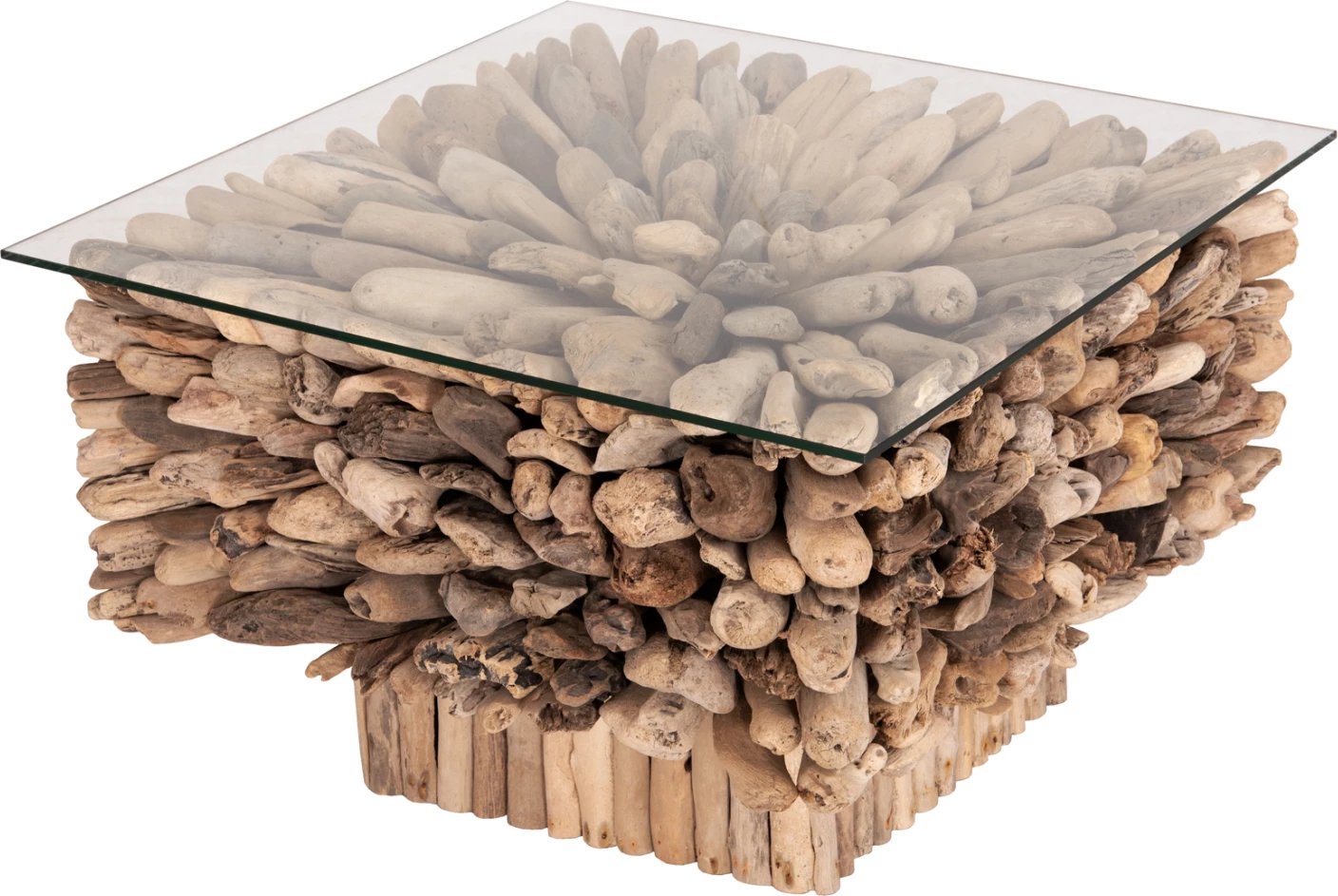 Tavolinë kafeje katrore SPARROW, dru i larë, xham, 75x75x51cm