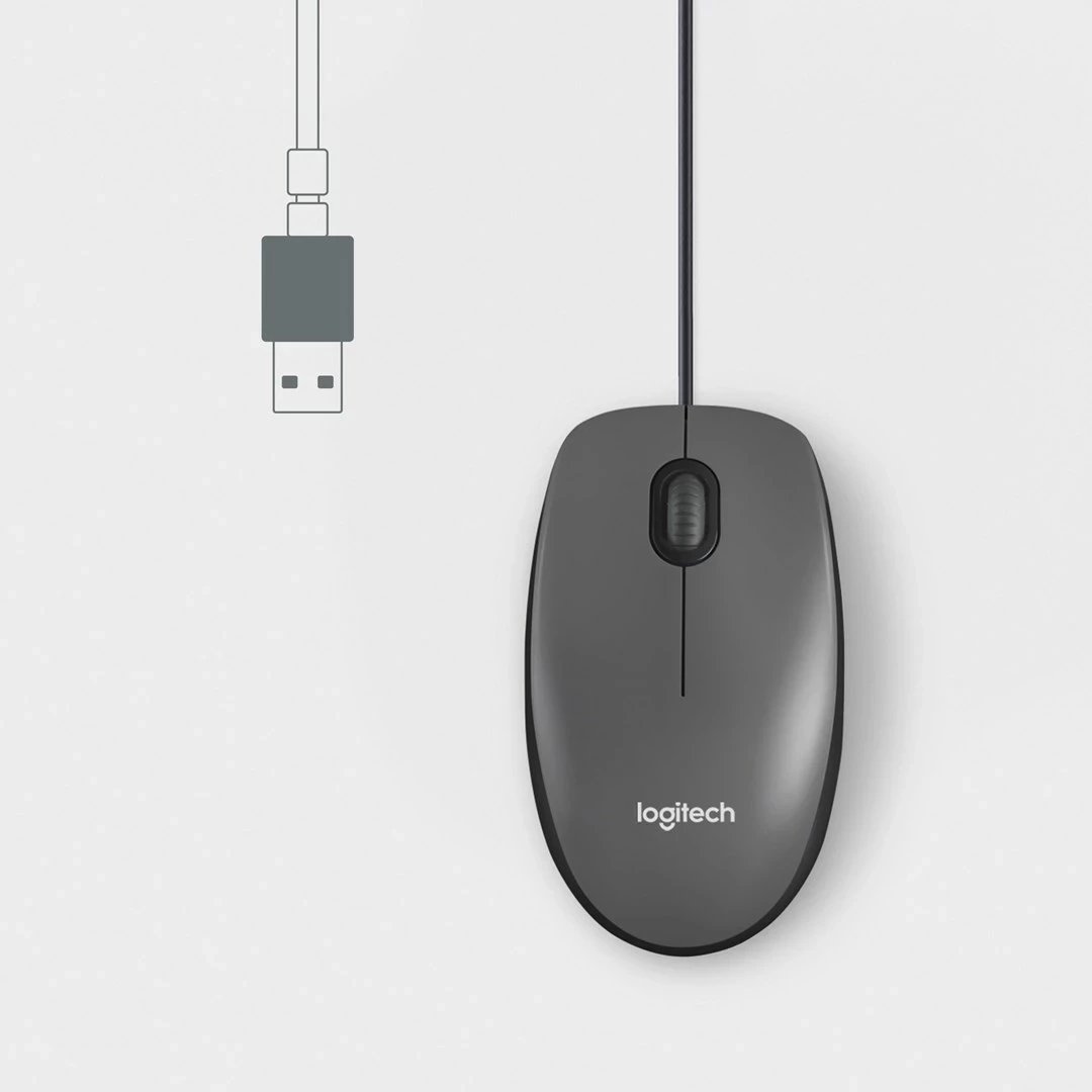 Maus Logitech M100 me kabllo, USB, i zi