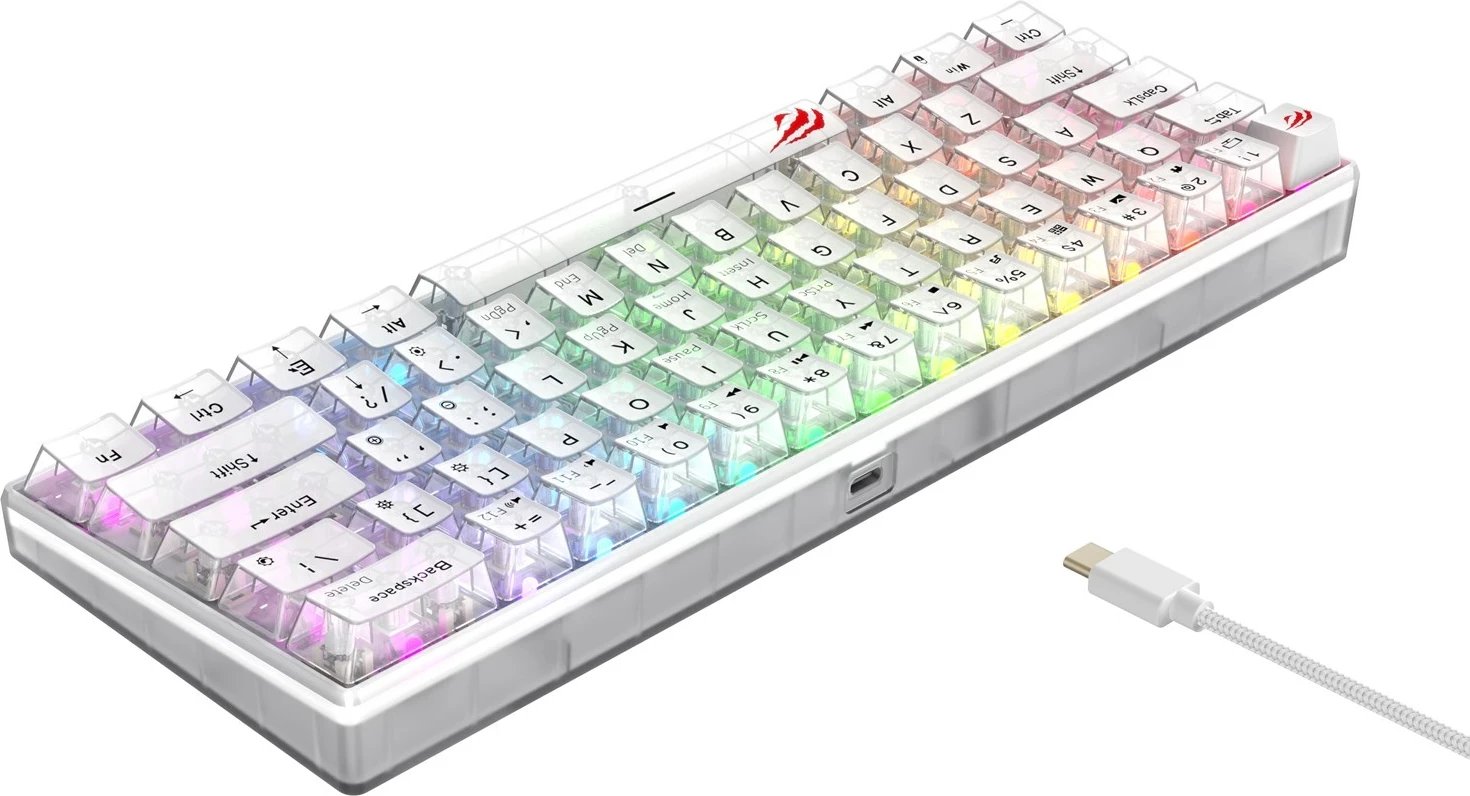 Tastierë gaming HAVIT KB903L, 61 tasta, RGB LED, me kabllo, e bardhë transparente