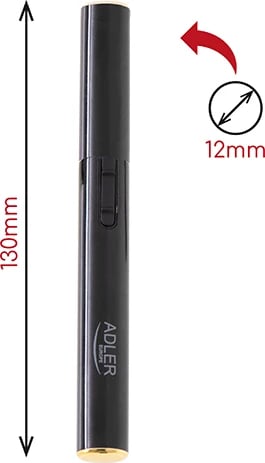 Trimer vetullash, Adler, AD 2934b, teh inoksi, krehër udhëzues 1.5/3.5 mm, trup alumini, 1x AAA, i zi