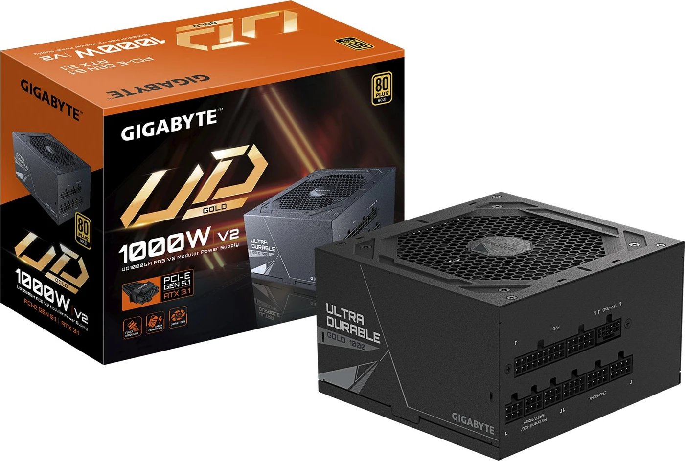 Kasë energjie Gigabyte UD1000GM PG5 V2, 1000W, 80 PLUS Gold, Modular, PCIe Gen 5.1, ATX 3.1, E zezë