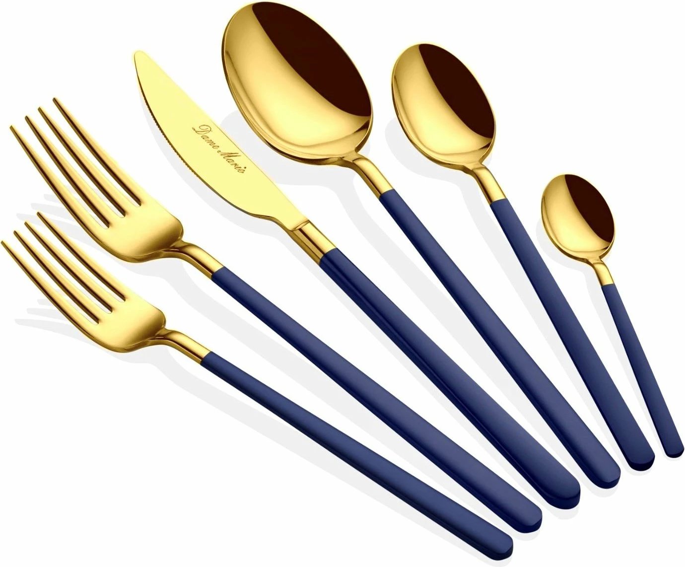 Set lugësh, pirunësh dhe thikash 36 copë, ngjyrë ari dhe kaltër, Hermia Concept, Allegra