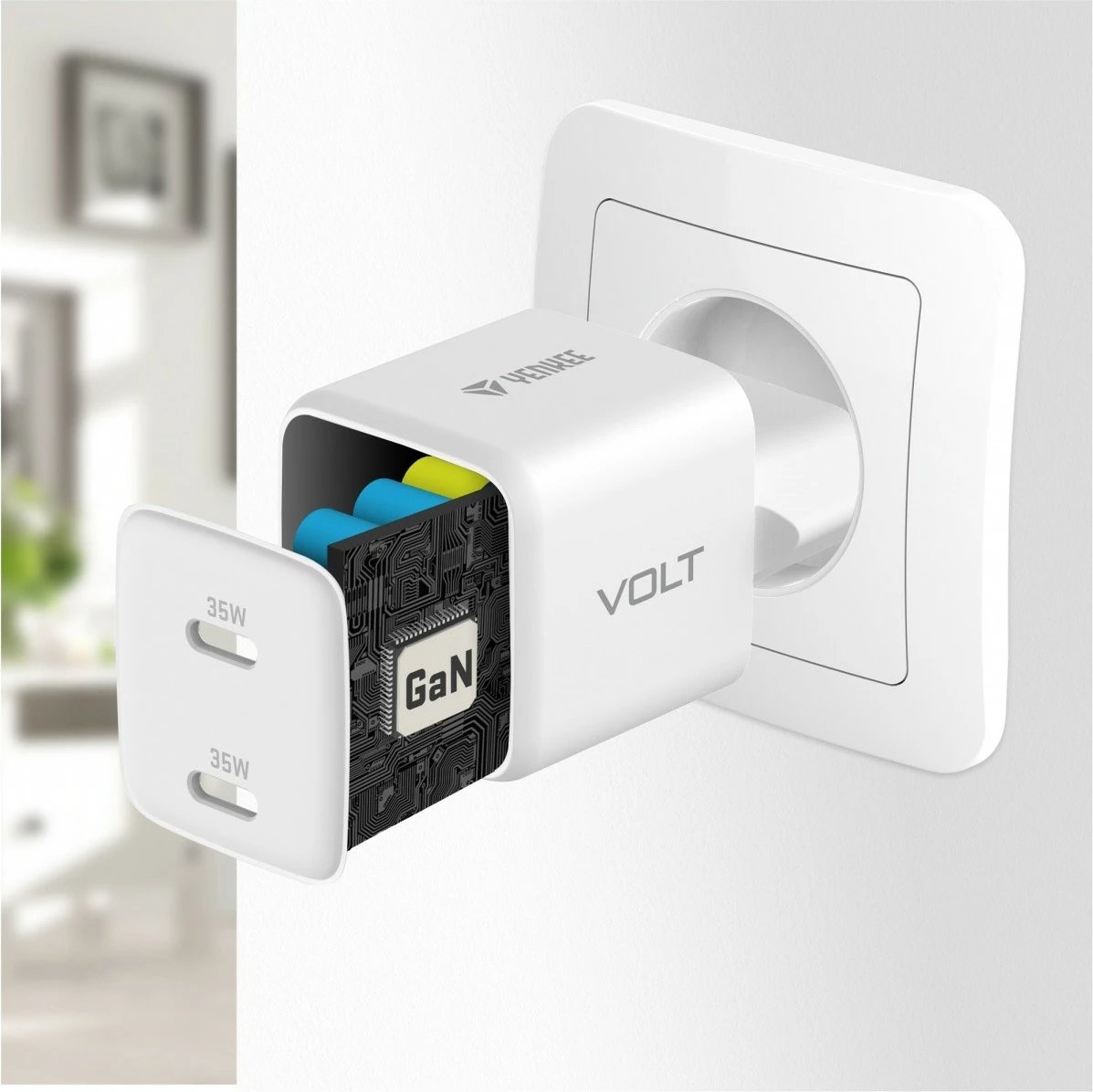 Karikues muri YENKEE YAC G35D VOLT, 35W, 2x USB Type-C, i bardhë