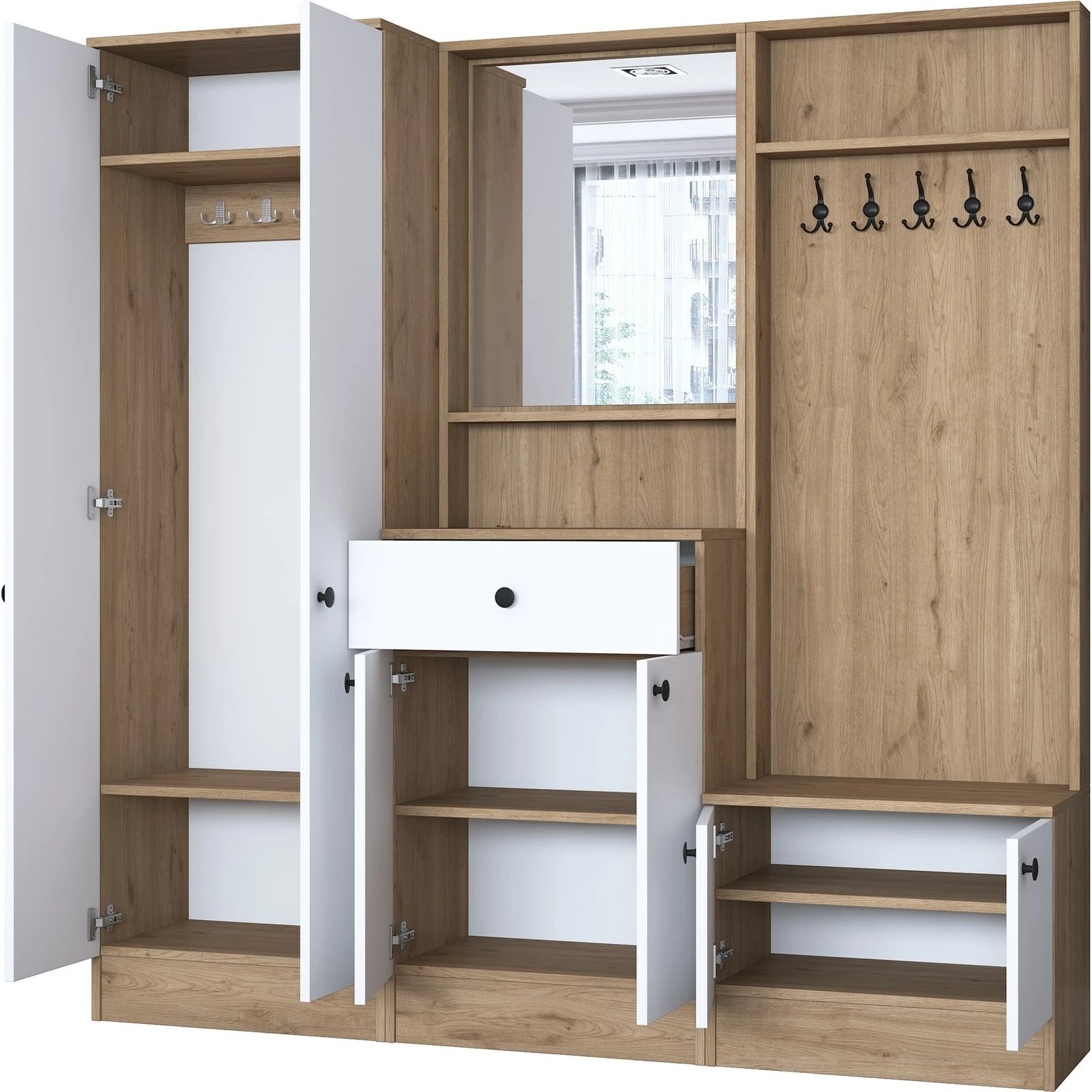 Stendë korridori Hanah Home, P6 - M3 - 2490, ngjyrë e bardhë dhe arre, 179.4x182.8x37.5 cm