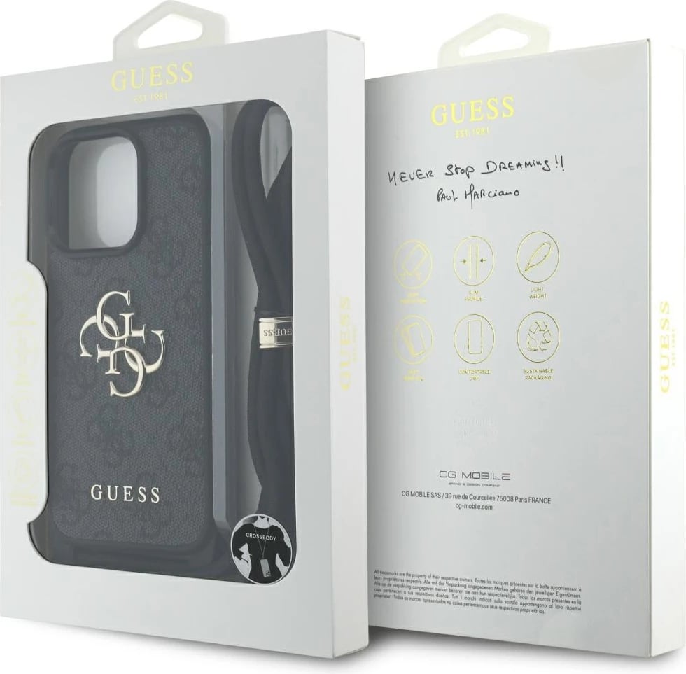 Mbështjellës Guess 4G Big Logo Cord Stap Crossbody për iPhone 16 Pro Max, i zi