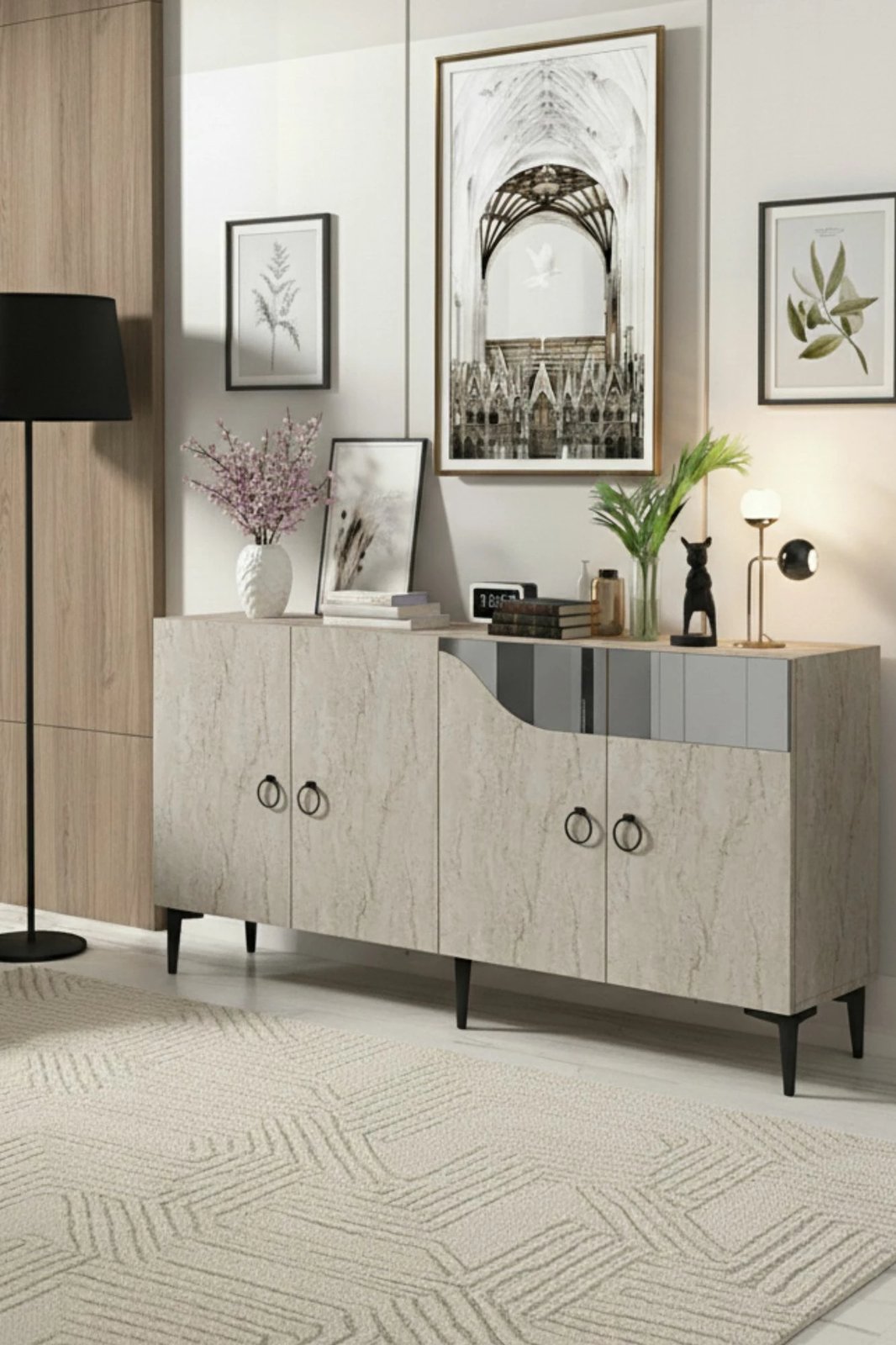 Konsol Skye Decor, Gama 150, e bardhë, travertin, argjend