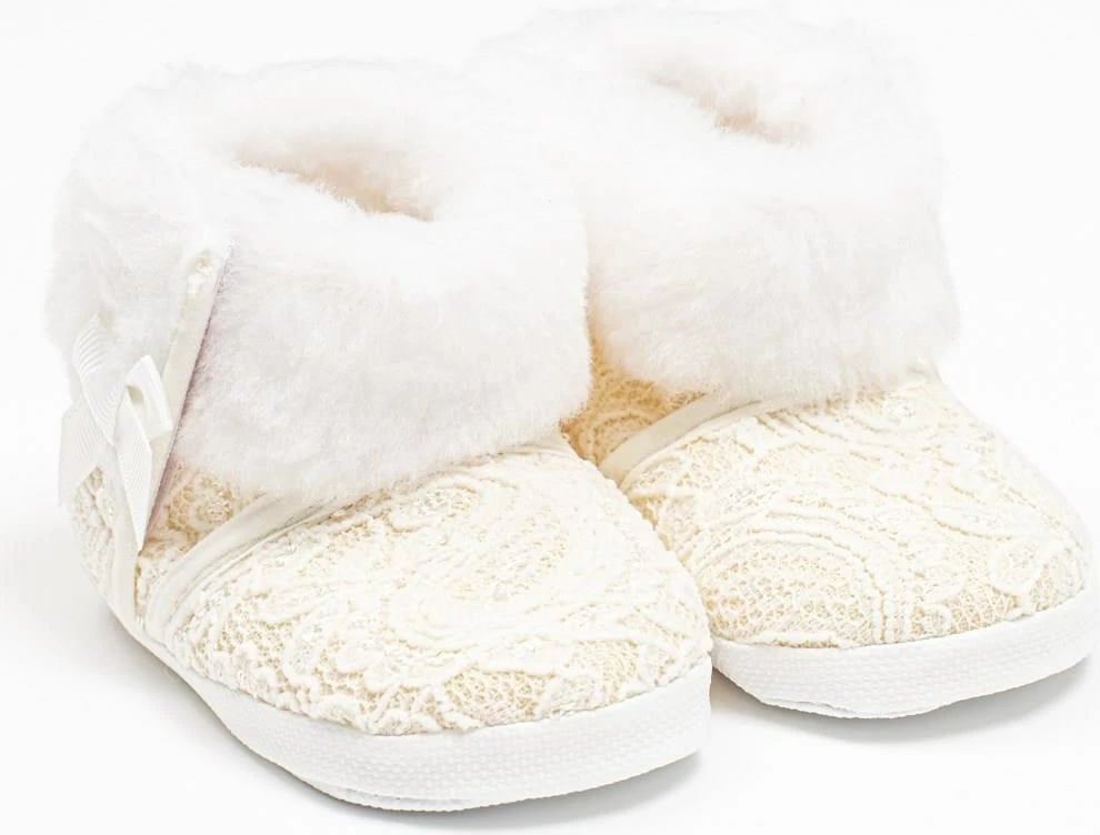 papuçe dimri bebe New Baby 0-3 muaj, me dantellë, mbyllje me velcro, shollë PVC e hollë BPA-free, bezhë