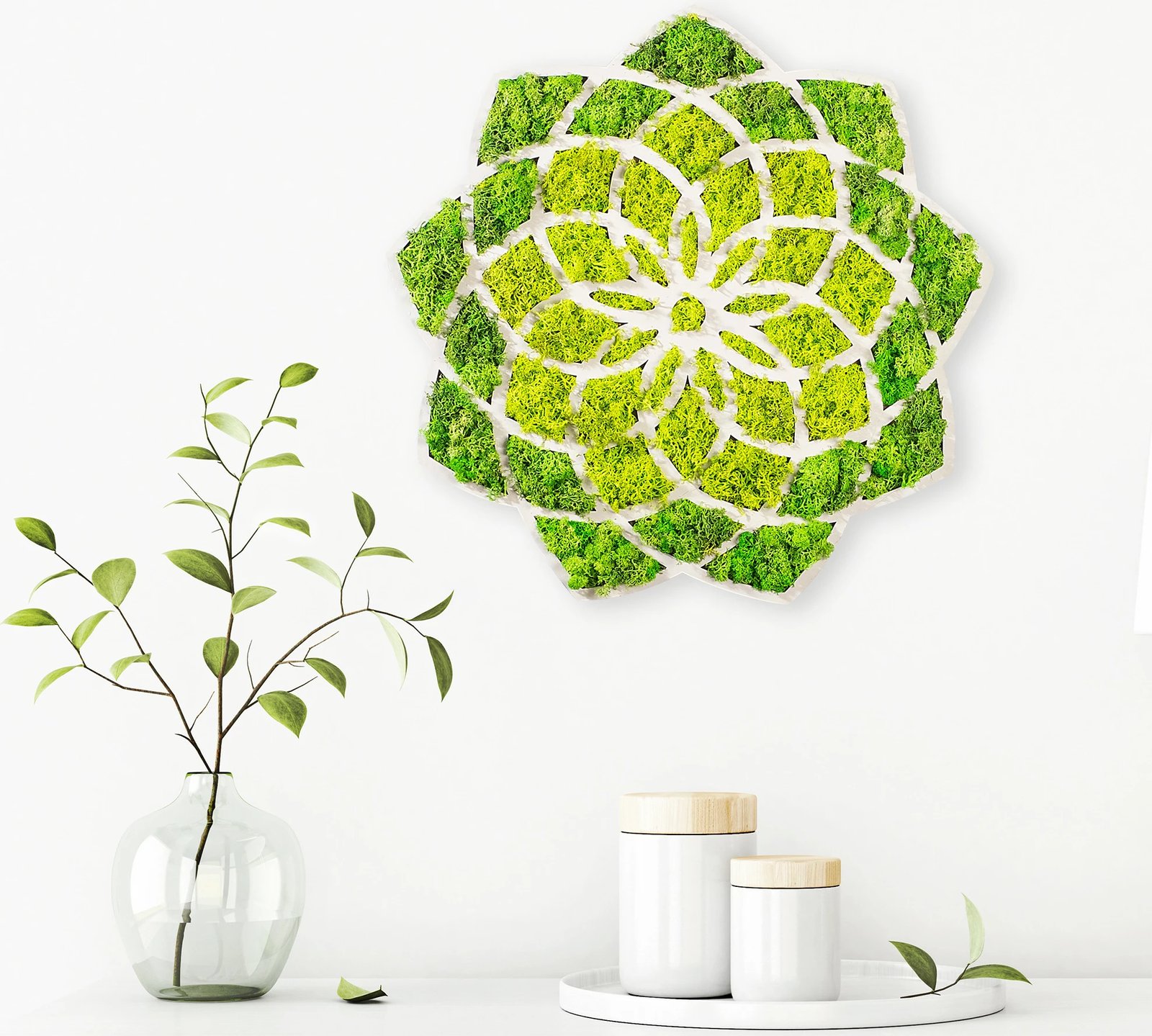 Aksesor dekorativ për mur Wallity, Daisy, jeshile dhe e bardhë