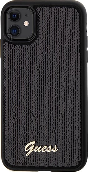 Mbështjellës Guess Sequin Script Metal për iPhone 11/XR, i zi