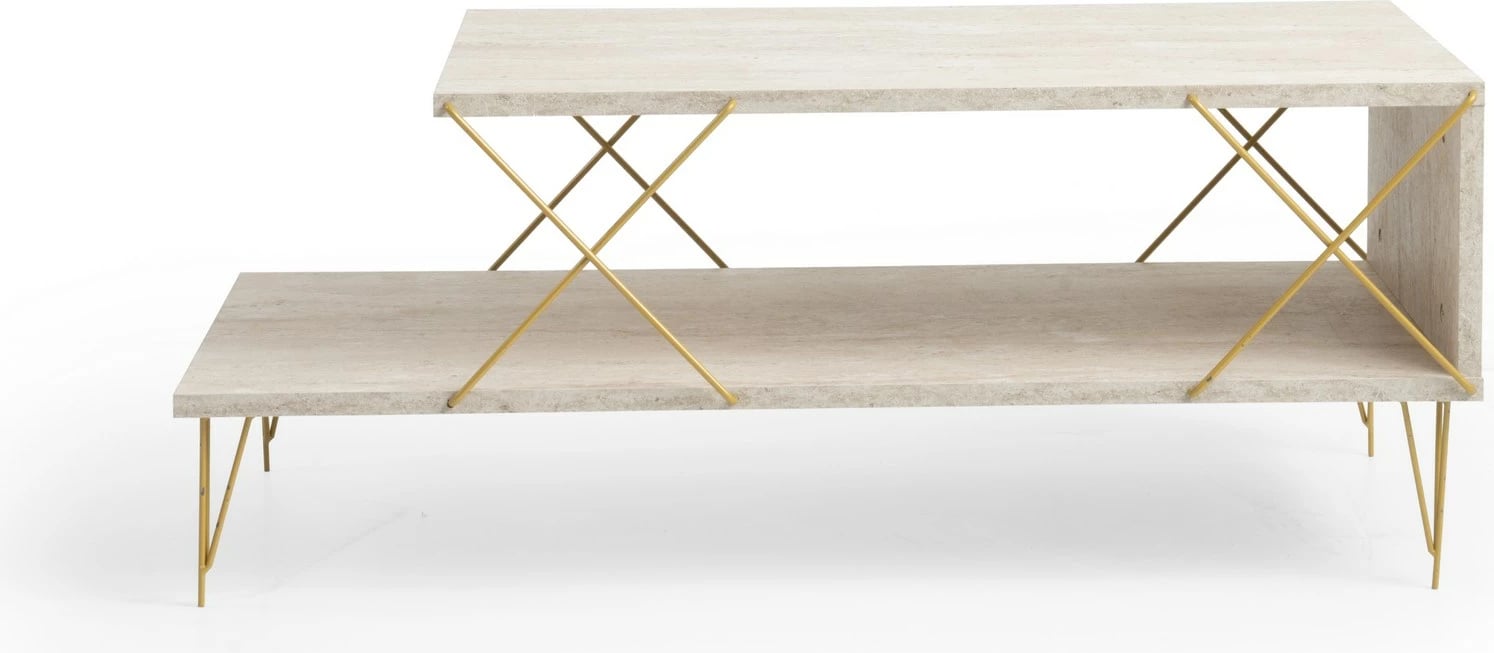 Tavolinë kafeje Hanah Home, Loire, ngjyrë ari, travertin