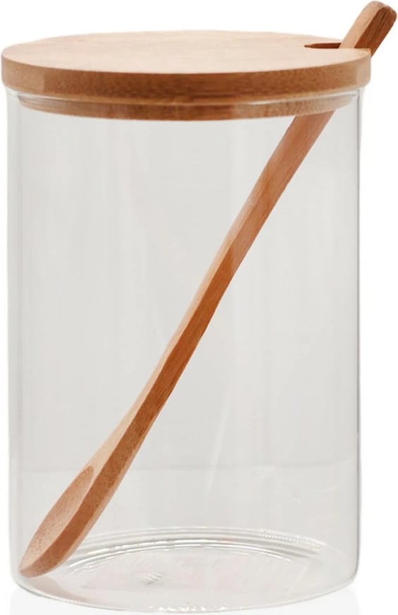 Kavanoz qelqi me kapak bambuje, transparent, CAM0307, 9x9x13cm, 550ml