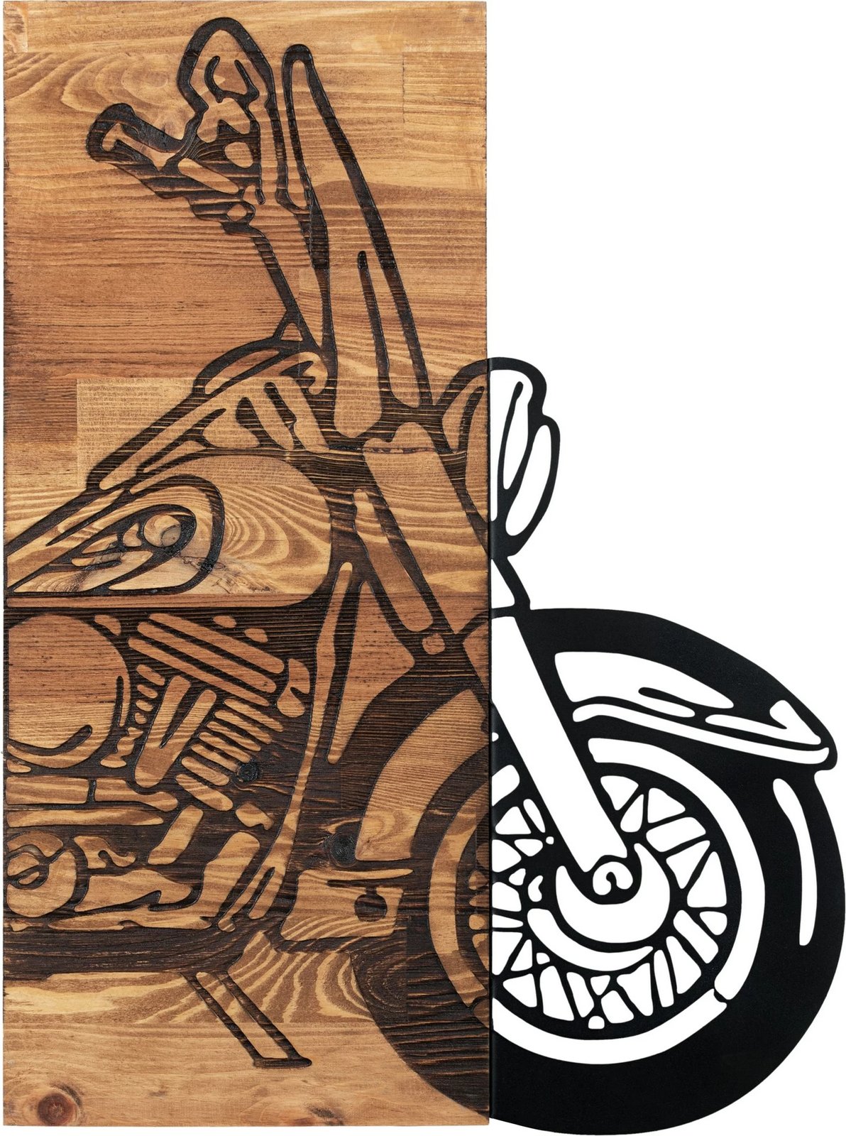 Aksesor dekorativ për mur, dru dhe metal, Wallity Chopper 3, ngjyrë e zezë dhe arre, 42.5x58cm