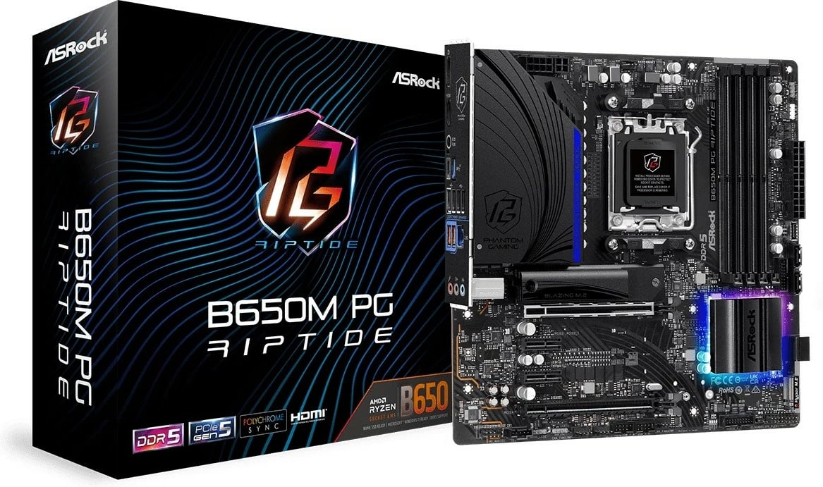 Pllakë amë ASRock B650M PG Riptide, Socket AM5, DDR5, micro ATX, e zezë