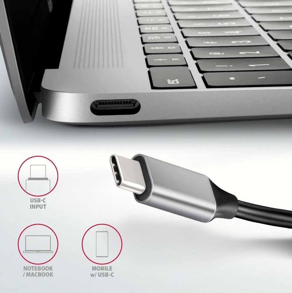 Kasë multiport AXAGON HMC-HCR3A, 3x USB-A, HDMI, SD/microSD, USB-C 3.2 Gen1, 20cm, Gri