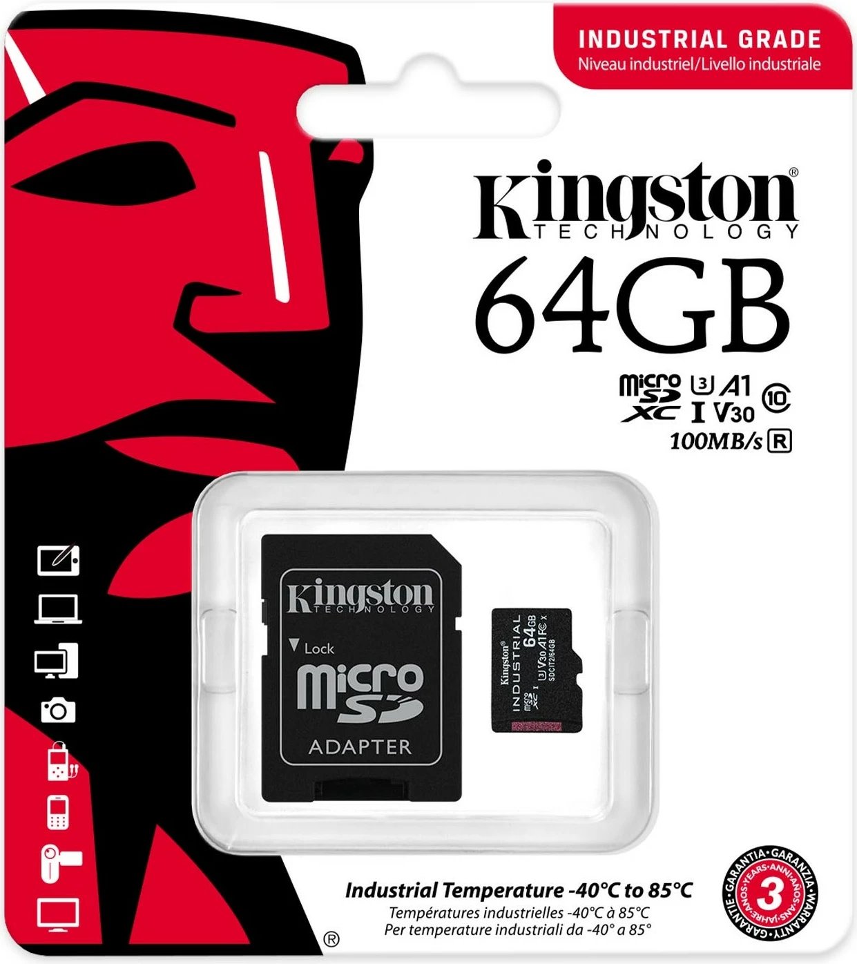 Kartelë memorie Kingston Industrial 64GB microSD me adapter, e zezë