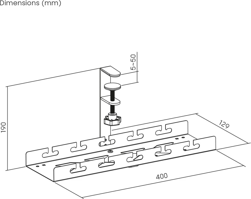 Organizues kabllosh Maclean MC-105 B, çelik, nën tavolinë, i zi