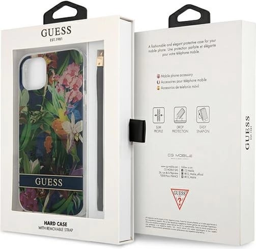 Mbështjellës Guess GUHCP13SHFLSB për iPhone 13 mini 5.4", Flower Strap, Blu