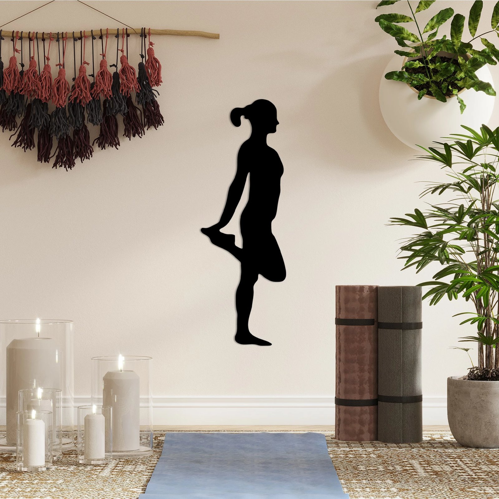 Aksesor dekorativ metalik për mur, Wallity Yoga 1, ngjyrë e zezë, 21x60cm