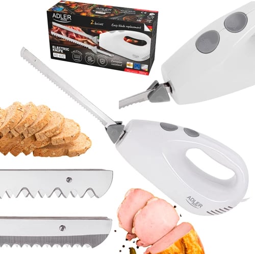 Thikë elektrike, Adler AD 4512, 180 W, 2 sete tehe inox, buton sigurie, teh 17 cm, e bardhë