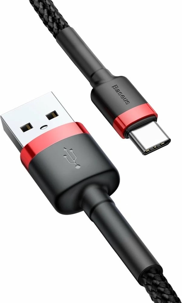 Kabllo Baseus Cafule CATKLF-C91, USB-A në USB-C, 2m, QC3.0, E zezë/E kuqe