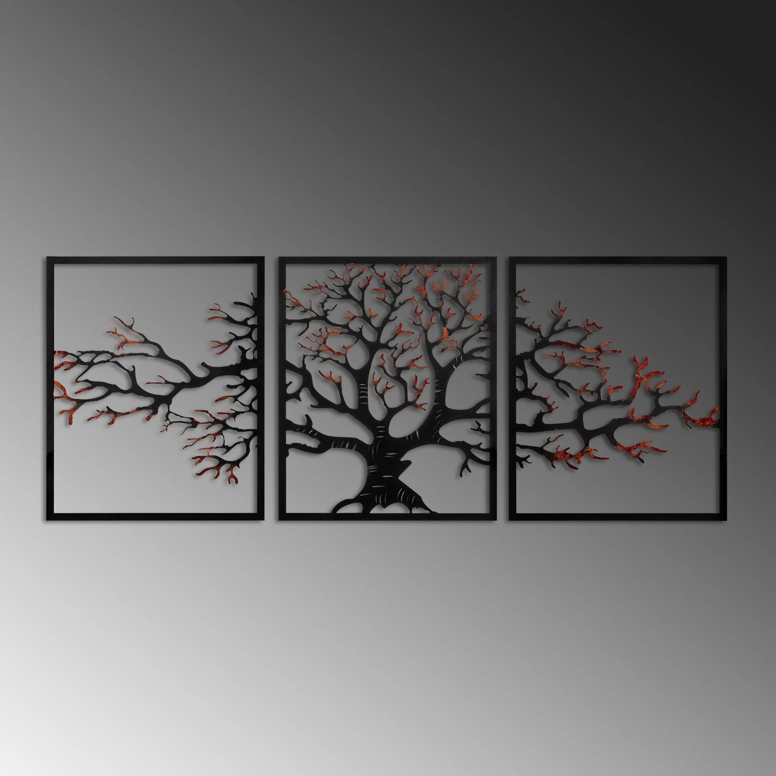 Aksesor dekorativ metalik për mur, pemë, 3 pjesë, Wallity, 48