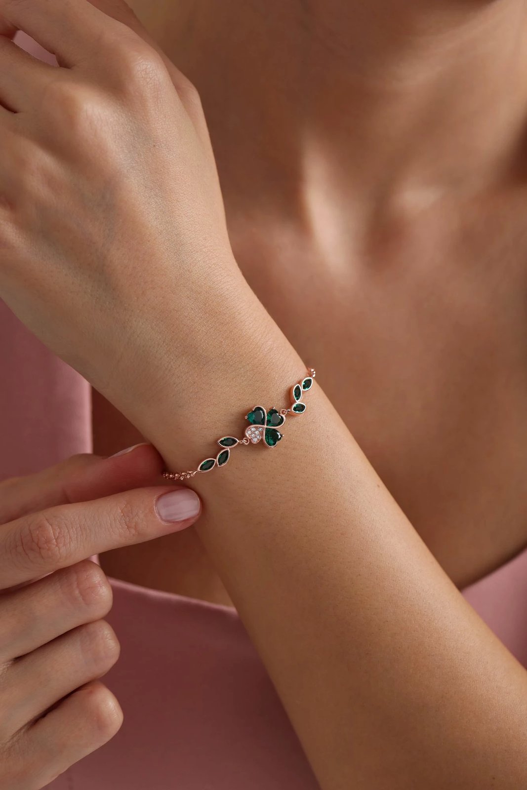 Byzylyk argjendi Jumeon, ngjyrë rozë dhe e gjelbër, NRZ999948