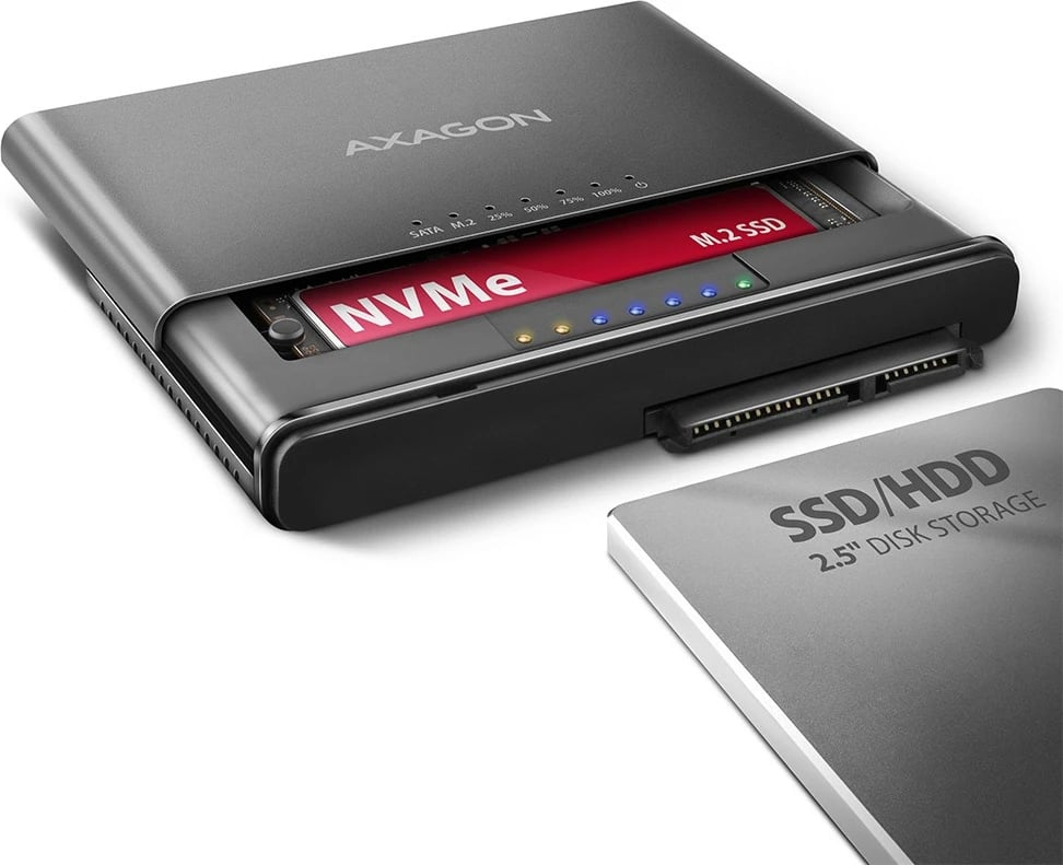 Adapter USB-C AXAGON ADSA-CC Clone Master 2, për NVMe M.2 dhe SSD/HDD 2.5"/3.5", i zi