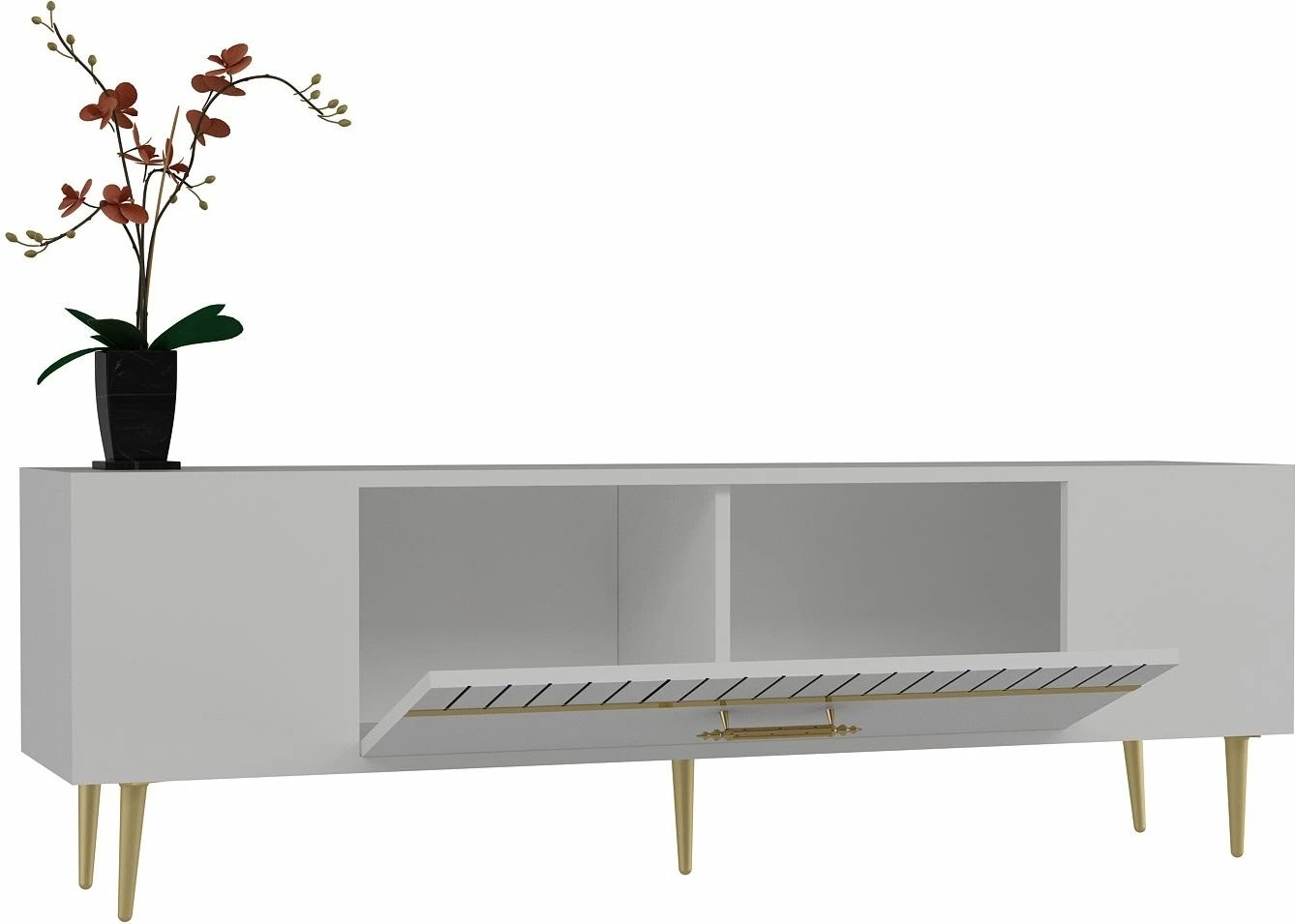 Komodë TV, ngjyrë e bardhë dhe ari, Skye Decor, Dekolp1