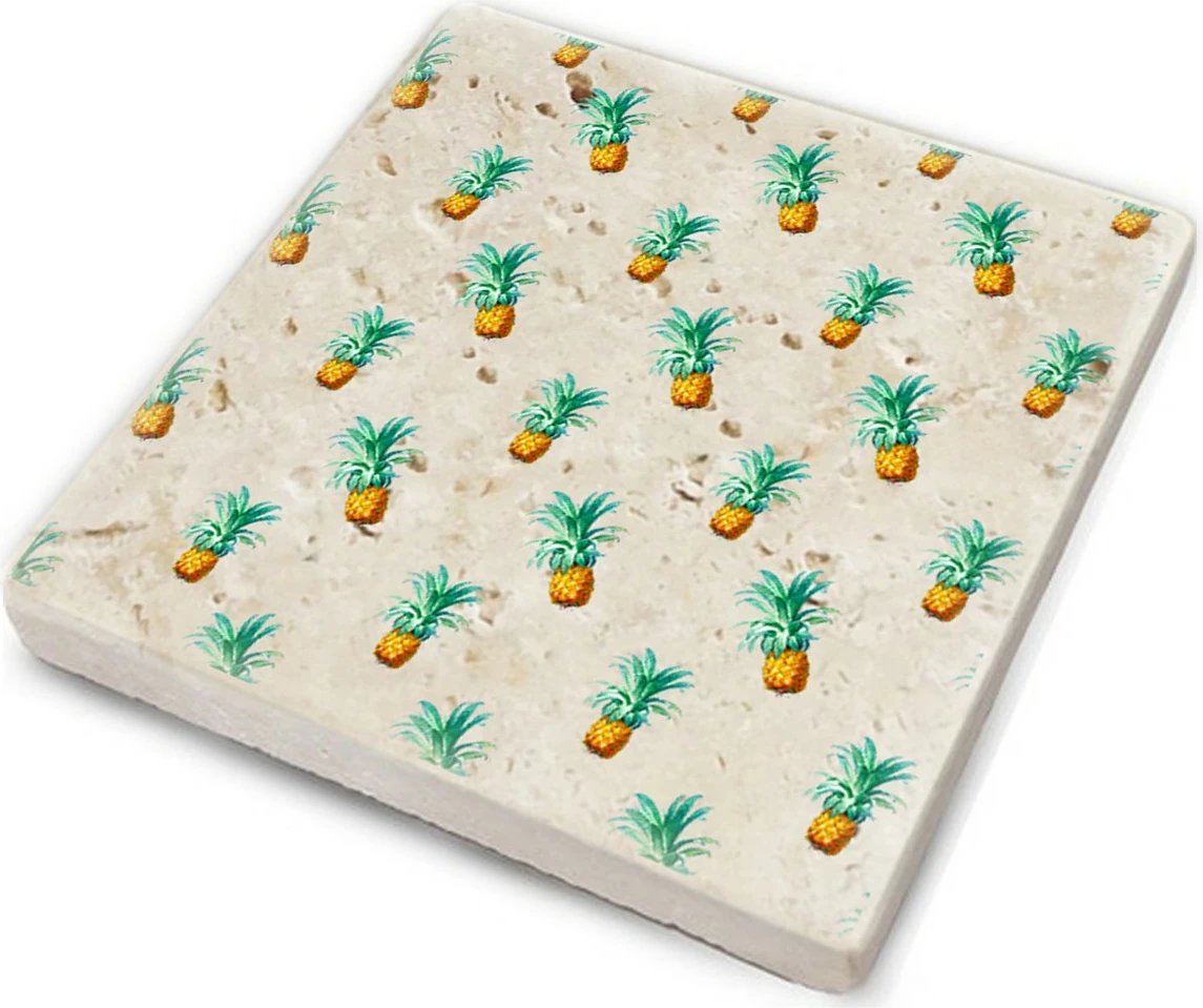 Set 4 copë mbrojtëse gotash prej guri natyral, dizajn ananasi, TAB7581134