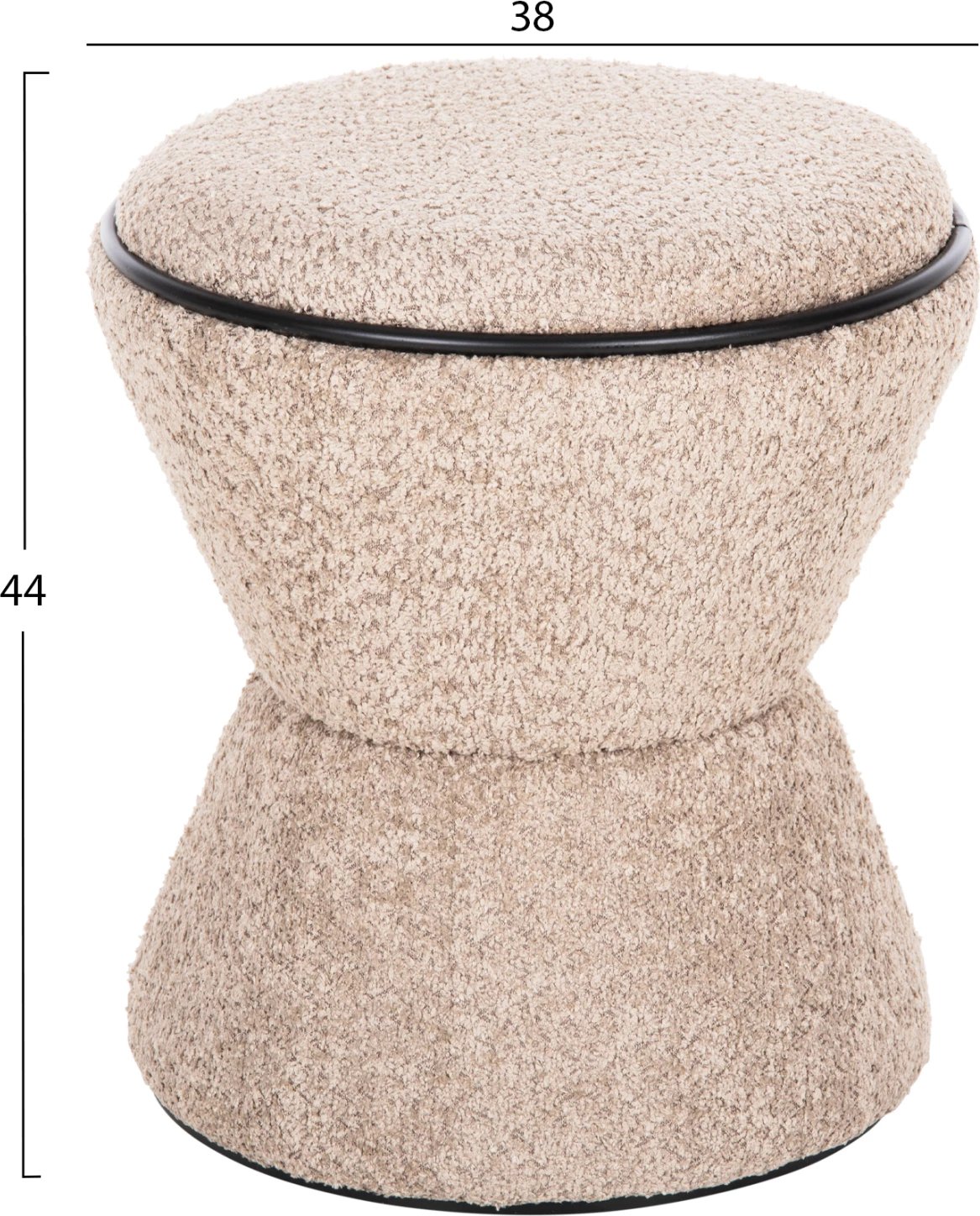 Karrige për bar, rrethore, LINNER, FH9604.08, pëlhurë boucle, bezhë-detaj i zi, D38x44 cm