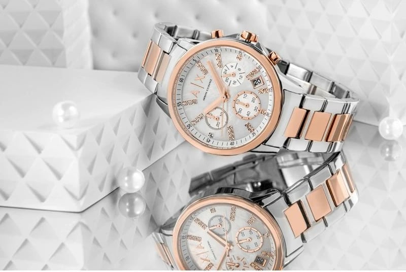 Orë dore për femra Armani Exchange, argjend e rozë