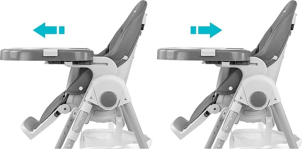 karrige e lartë për fëmijë, Milly Mally Bueno, 7 nivele lartësie, shpinore 5 pozicione, tabaka e heqshme, deri 15 kg, gri