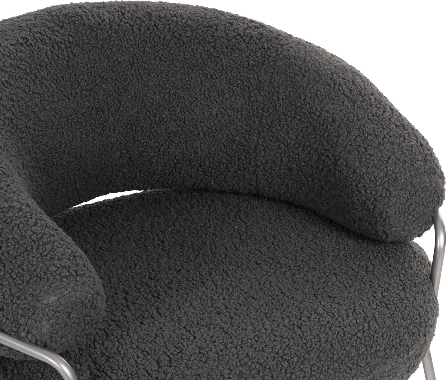 Fotelje TRUDI, stof boucle gri, kornizë metalike argjendi, 84x79x76cm