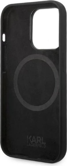 Mbështjellës Karl Lagerfeld KLHMP14LSLKHBK për iPhone 14 Pro 6.1", silikon, MagSafe, zi