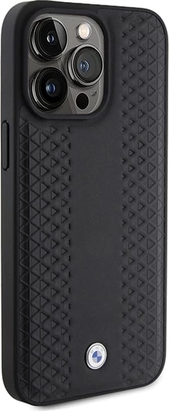 Mbështjellës BMW Leather Diamond Pattern për iPhone 15 Pro, i zi