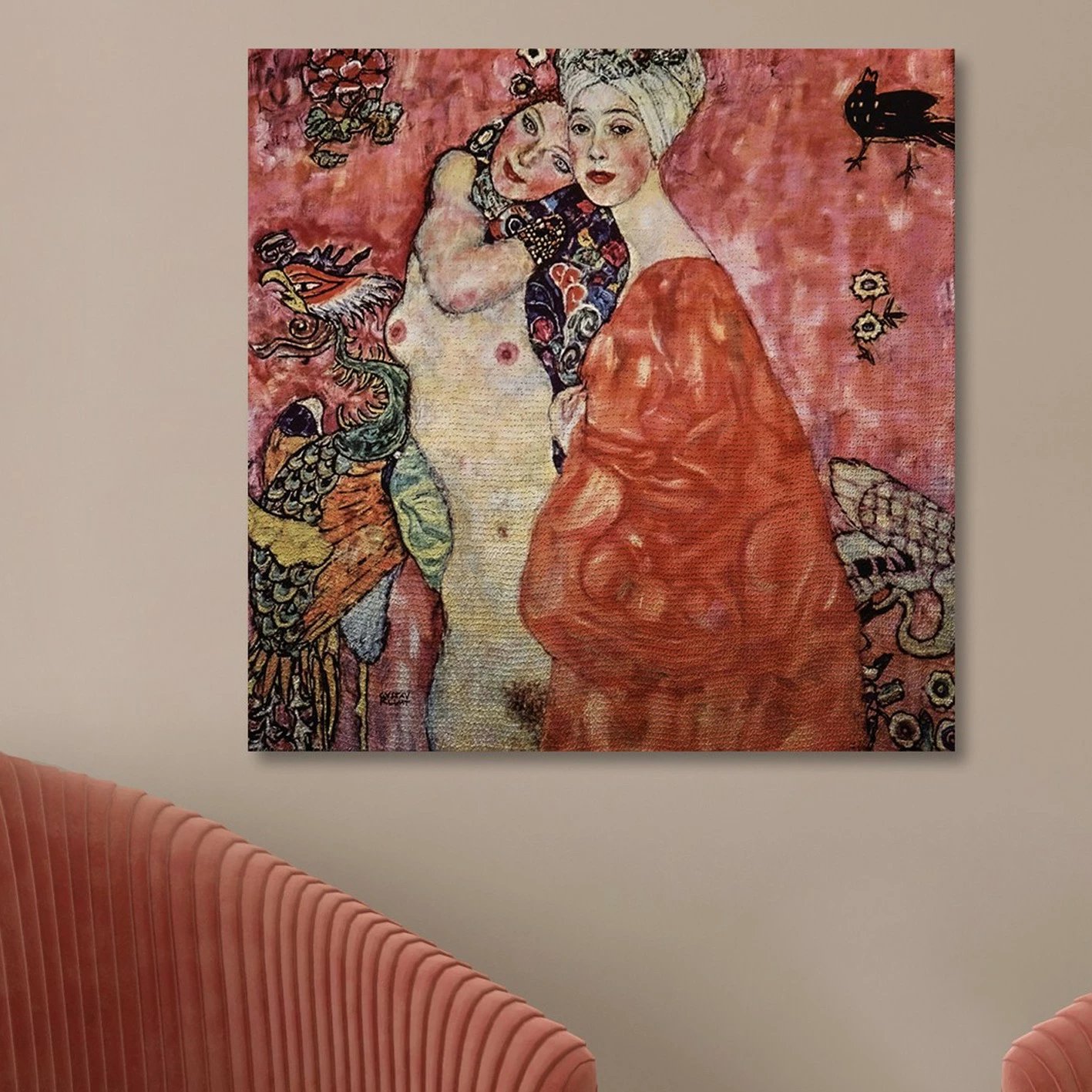 Pikturë dekorative në kanavacë, art i Gustav Klimt, shumëngjyrëshe, 100x100cm