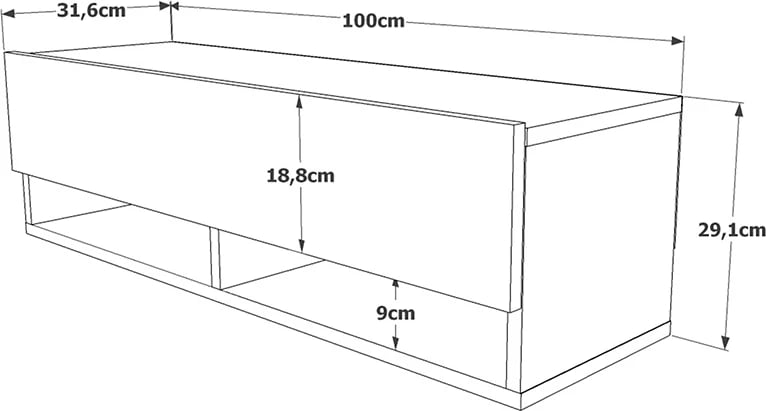Njësi TV e varur në mur, ngjyrë e bardhë-lisi, 100x31.5x29.5cm