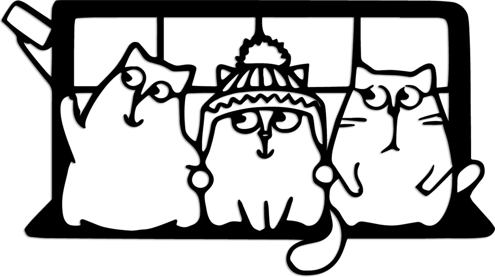 Aksesor dekorativ metalik për mur, mace, Wallity, Cat 7, ngjyrë e zezë, 60x35cm