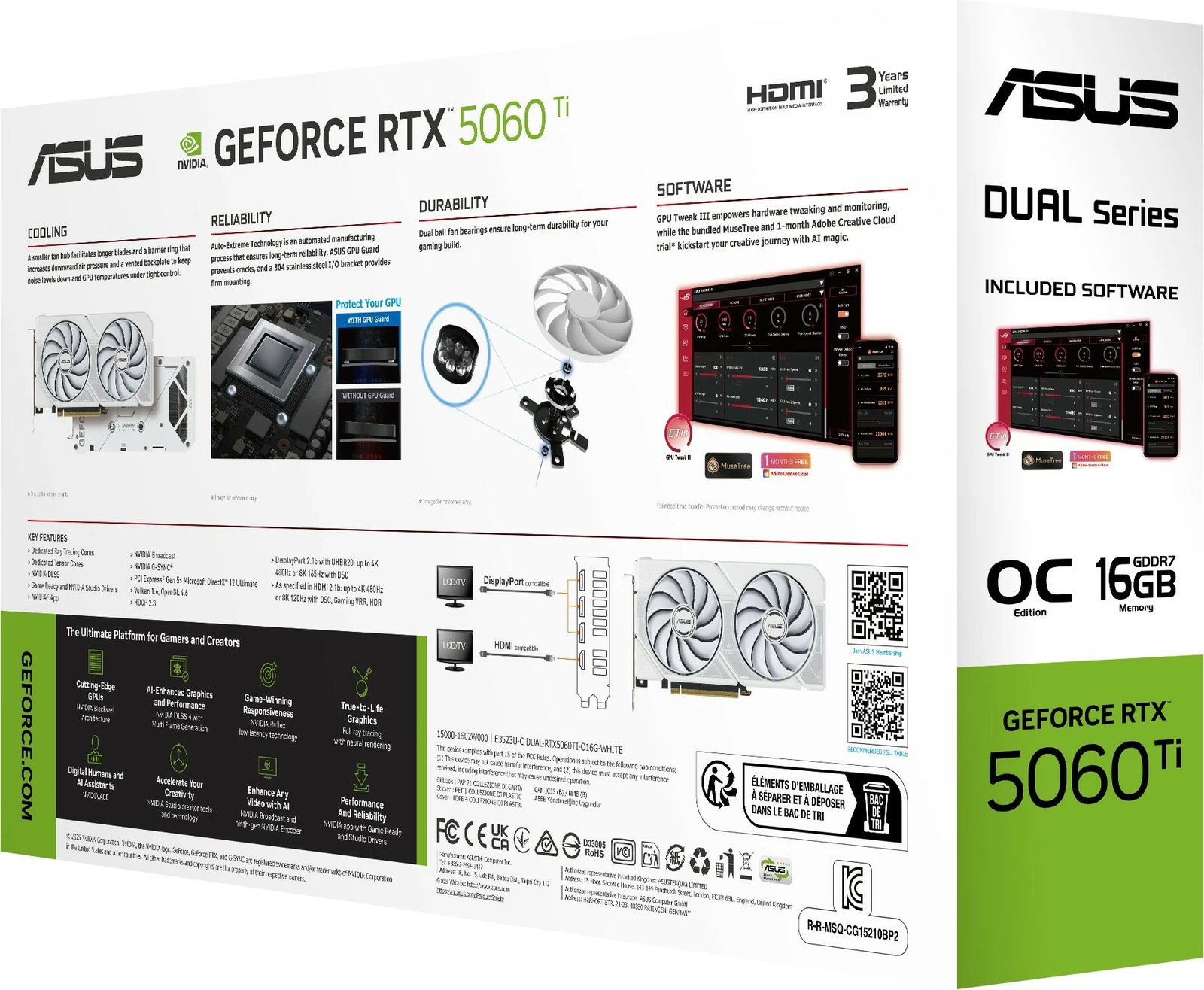 Kartelë grafike ASUS RTX 5060TI 16GB GDDR7 e bardhë