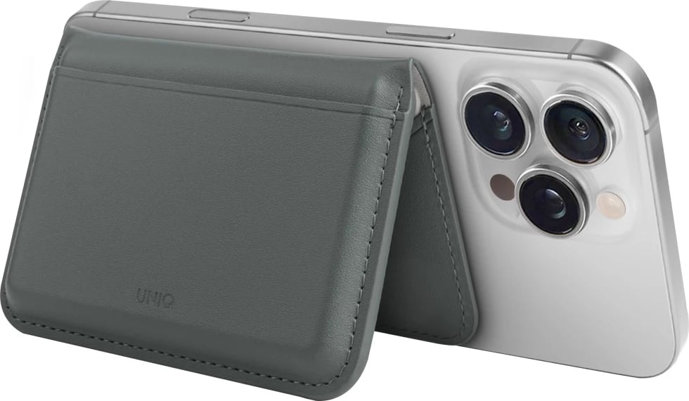 Mbështjellës magnetik me portofol UNIQ Lyden DS, për iPhone me MagSafe, Jeshil